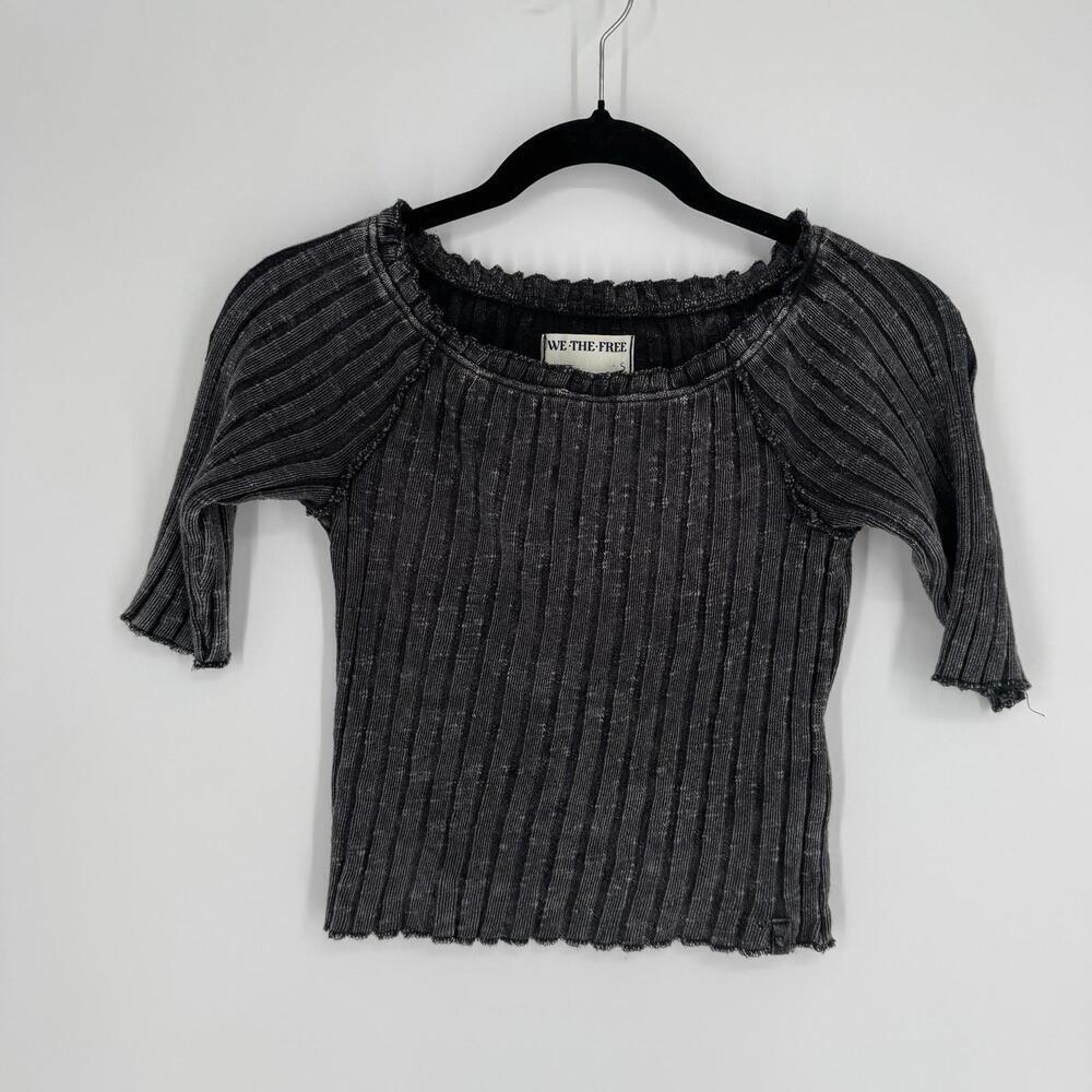 Free people shirt small S black ribbed stretch cropped  hippie boho granola